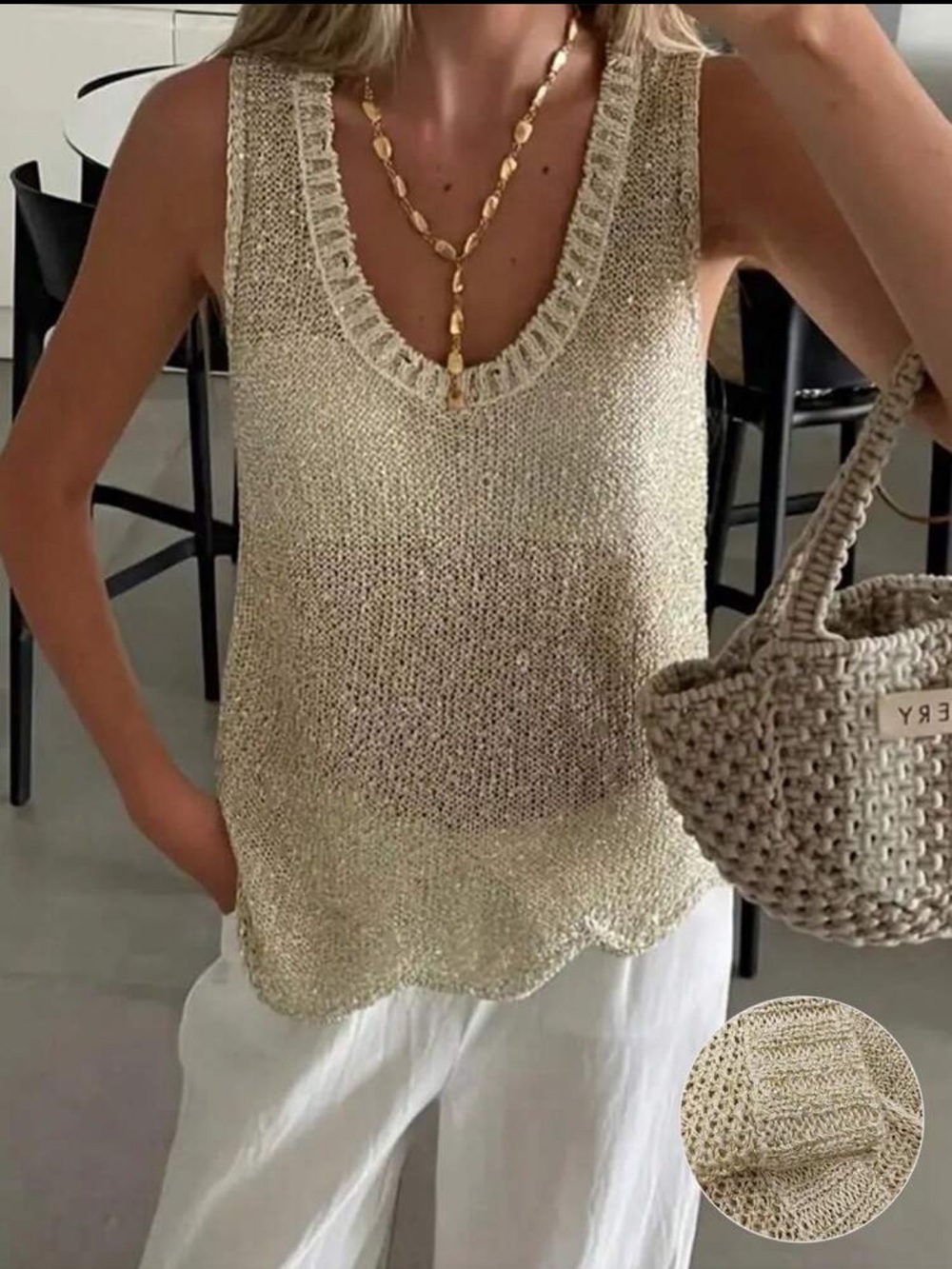 NWT Champagne/Gold Knit Tank Top